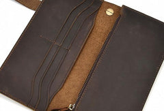 Handmade leather biker trucker wallet leather chain men Vintage Brown long wallet - iwalletsmen