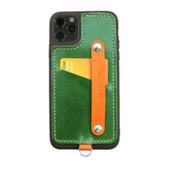 Handmade Orange Leather iPhone 11 Pro Max Case with Card Holder CONTRAST COLOR iPhone 11 Leather Case - iwalletsmen