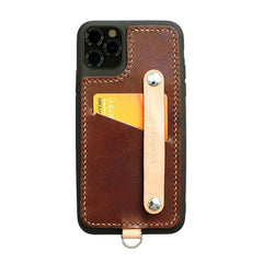 Handmade Black Leather iPhone 11 Case with Card Holder CONTRAST COLOR iPhone 11 Leather Case - iwalletsmen