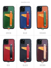 Handmade Green Leather iPhone 11 Pro Case with Card Holder CONTRAST COLOR iPhone 11 Leather Case - iwalletsmen