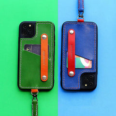 Handmade Green Leather iPhone 11 Pro Max Case with Card Holder CONTRAST COLOR iPhone 11 Leather Case - iwalletsmen