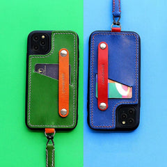 Handmade Green Leather iPhone 11 Pro Case with Card Holder CONTRAST COLOR iPhone 11 Leather Case - iwalletsmen