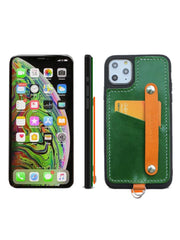 Handmade Green Leather iPhone 11 Pro Max Case with Card Holder CONTRAST COLOR iPhone 11 Leather Case - iwalletsmen