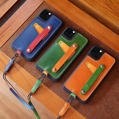 Handmade Green Leather iPhone 11 Pro Case with Card Holder CONTRAST COLOR iPhone 11 Leather Case - iwalletsmen