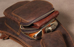 Hanmade Genuine Leather Vintage Brown Coffee Mens Cool Sling Bag Crossbody Bag Chest Bag for men
