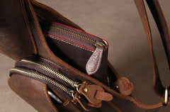 Hanmade Genuine Leather Vintage Brown Coffee Mens Cool Sling Bag Crossbody Bag Chest Bag for men