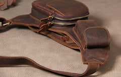 Hanmade Genuine Leather Vintage Brown Coffee Mens Cool Sling Bag Crossbody Bag Chest Bag for men