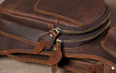 Hanmade Genuine Leather Vintage Brown Coffee Mens Cool Sling Bag Crossbody Bag Chest Bag for men