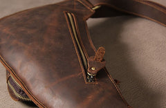 Hanmade Genuine Leather Vintage Brown Coffee Mens Cool Sling Bag Crossbody Bag Chest Bag for men