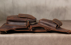 Hanmade Genuine Leather Vintage Brown Coffee Mens Cool Sling Bag Crossbody Bag Chest Bag for men