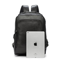 Black Leather Mens 14inch Laptop Backpack Backpacks School Backpack Travel Backpack for Men - iwalletsmen