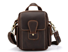 Vintage Brown Leather Mens Small Side Bag Tablet Bag Belt Bag Camera Bag For Men - iwalletsmen
