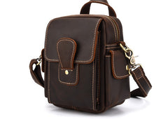 Vintage Brown Leather Mens Small Side Bag Tablet Bag Belt Bag Camera Bag For Men - iwalletsmen