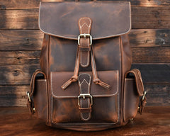 Vintage Leather Brown Mens Backpack School Backpack Travel Backpack Bags for Men - iwalletsmen