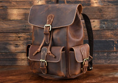 Vintage Leather Brown Mens Backpack School Backpack Travel Backpack Bags for Men - iwalletsmen
