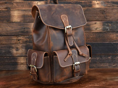 Vintage Leather Brown Mens Backpack School Backpack Travel Backpack Bags for Men - iwalletsmen