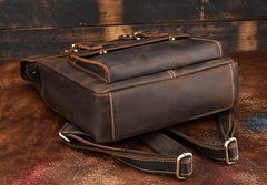 Vintage Leather Coffee Mens Backpack Satchel Backpack Travel Backpack Bags for Men - iwalletsmen