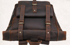 Cool Leather Coffee Rolltop Mens Backpacks Travel Backpack Vintage Backpack for Men - iwalletsmen