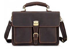 Leather Men Vintage Briefcase Laptop 15inch Handbags Shoulder Bags Work Bag For Men - iwalletsmen