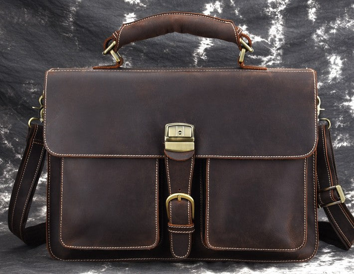 Leather Men Vintage Briefcase Laptop 15inch Handbags Shoulder Bags Wor ...