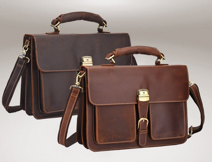 Leather Men Vintage Briefcase Laptop 15inch Handbags Shoulder Bags Wor ...
