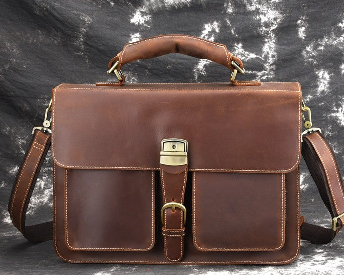 Leather Men Vintage Briefcase Laptop 15inch Handbags Shoulder Bags Wor ...