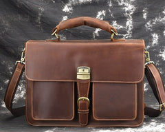 Leather Men Vintage Briefcase Laptop 15inch Handbags Shoulder Bags Work Bag For Men - iwalletsmen