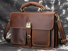 Leather Men Vintage Briefcase Laptop 15inch Handbags Shoulder Bags Work Bag For Men - iwalletsmen