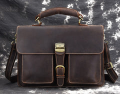 Leather Men Vintage Briefcase Laptop 15inch Handbags Shoulder Bags Work Bag For Men - iwalletsmen
