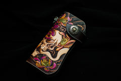 Handmade Leather Tooled Skull Mens Chain Biker Wallet Cool Leather Wallet With Chain Wallets for Men
