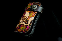 Handmade Leather Tooled Skull Mens Chain Biker Wallet Cool Leather Wallet With Chain Wallets for Men