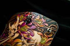 Handmade Leather Tooled Skull Mens Chain Biker Wallet Cool Leather Wallet With Chain Wallets for Men