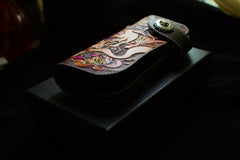 Handmade Leather Tooled Skull Mens Chain Biker Wallet Cool Leather Wallet With Chain Wallets for Men