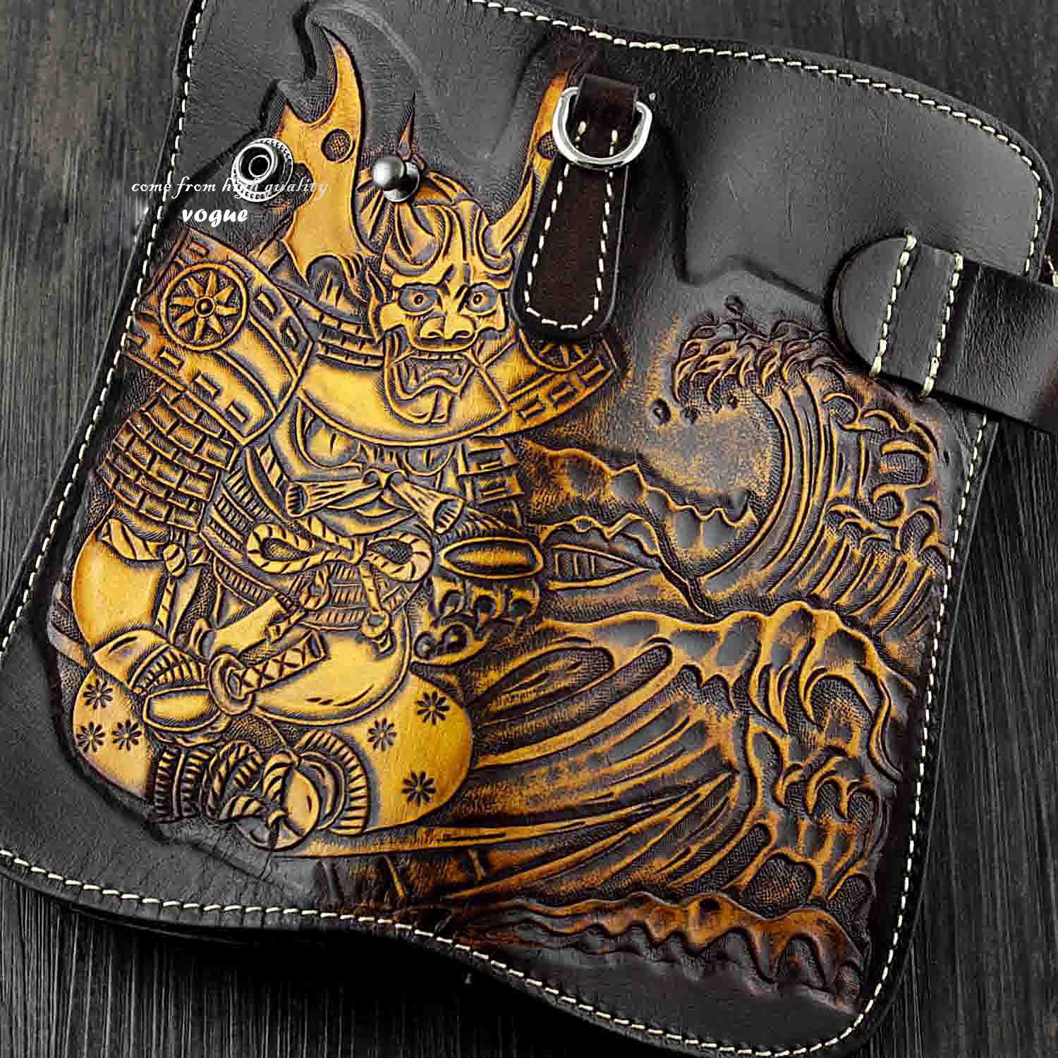 Japanese Ghost Tooled Leather Men's Biker Wallet Chain Wallet Long Wallet with Chain For Men - iwalletsmen