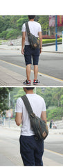Denim Mens Large Sling Bag Blue Chest Bag Jean One Shoulder Backpacks For Men - iwalletsmen