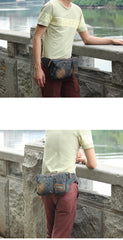 Cool Denim Blue Mens Small Fanny Pack Waist Bag Blue Chest Bag Hip Bag Bum Bags For Men - iwalletsmen