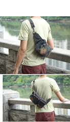 Cool Denim Blue Mens Small Fanny Pack Waist Bag Blue Chest Bag Hip Bag Bum Bags For Men - iwalletsmen