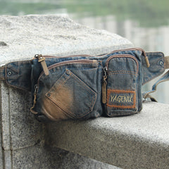 Cool Denim Blue Mens Small Fanny Pack Waist Bag Blue Chest Bag Hip Bag Bum Bags For Men - iwalletsmen