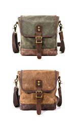 Khaki Waxed Canvas Vertical Side Bag Messenger Bag Mens Cycling Khaki Canvas Messenger Bag For Men - iwalletsmen