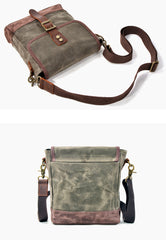 Khaki Waxed Canvas Vertical Side Bag Messenger Bag Mens Cycling Khaki Canvas Messenger Bag For Men - iwalletsmen
