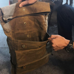 Khaki Oiled Wax Canvas Mens Rollup Backpack Travel Backpack Hiking Backpack Outdoor Backpack For Men - iwalletsmen