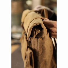 Khaki Oiled Wax Canvas Mens Rollup Backpack Travel Backpack Hiking Backpack Outdoor Backpack For Men - iwalletsmen