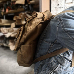 Khaki Oiled Wax Canvas Mens Rollup Backpack Travel Backpack Hiking Backpack Outdoor Backpack For Men - iwalletsmen