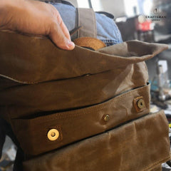 Khaki Oiled Wax Canvas Mens Rollup Backpack Travel Backpack Hiking Backpack Outdoor Backpack For Men - iwalletsmen