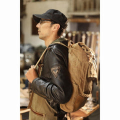 Khaki Oiled Wax Canvas Mens Rollup Backpack Travel Backpack Hiking Backpack Outdoor Backpack For Men - iwalletsmen