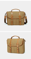 Khaki Canvas Leather Mens Casual Briefcase Shoulder Bag Messenger Bags Casual Courier Bags for Men - iwalletsmen