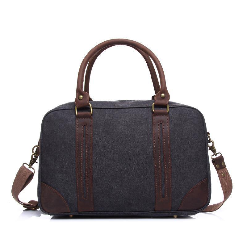 Khaki Leather Canvas Mens Weekender Bag Casual Travel Handbag Canvas Duffle Bag for Men - iwalletsmen