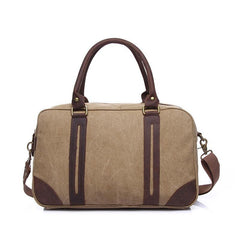 Khaki Leather Canvas Mens Weekender Bag Casual Travel Handbag Canvas Duffle Bag for Men - iwalletsmen