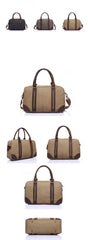 Khaki Leather Canvas Mens Weekender Bag Casual Travel Handbag Canvas Duffle Bag for Men - iwalletsmen