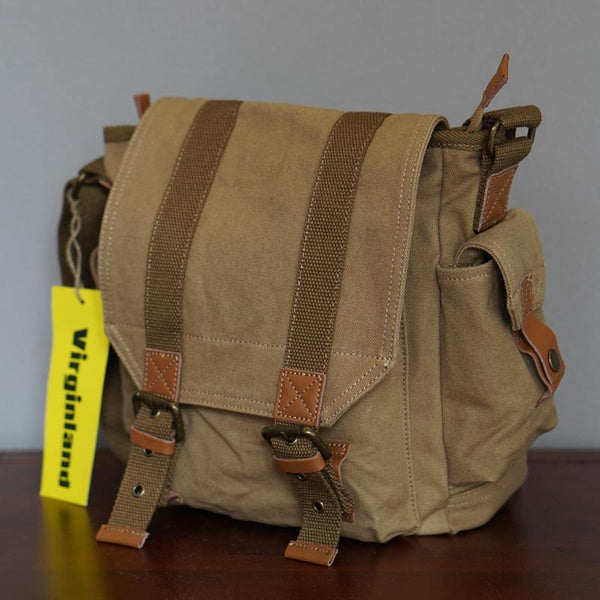 Khaki Canvas Messenger Bag Crossbody Bag Khaki Canvas Shoulder Bag Mens Cycling Bag For Men - iwalletsmen